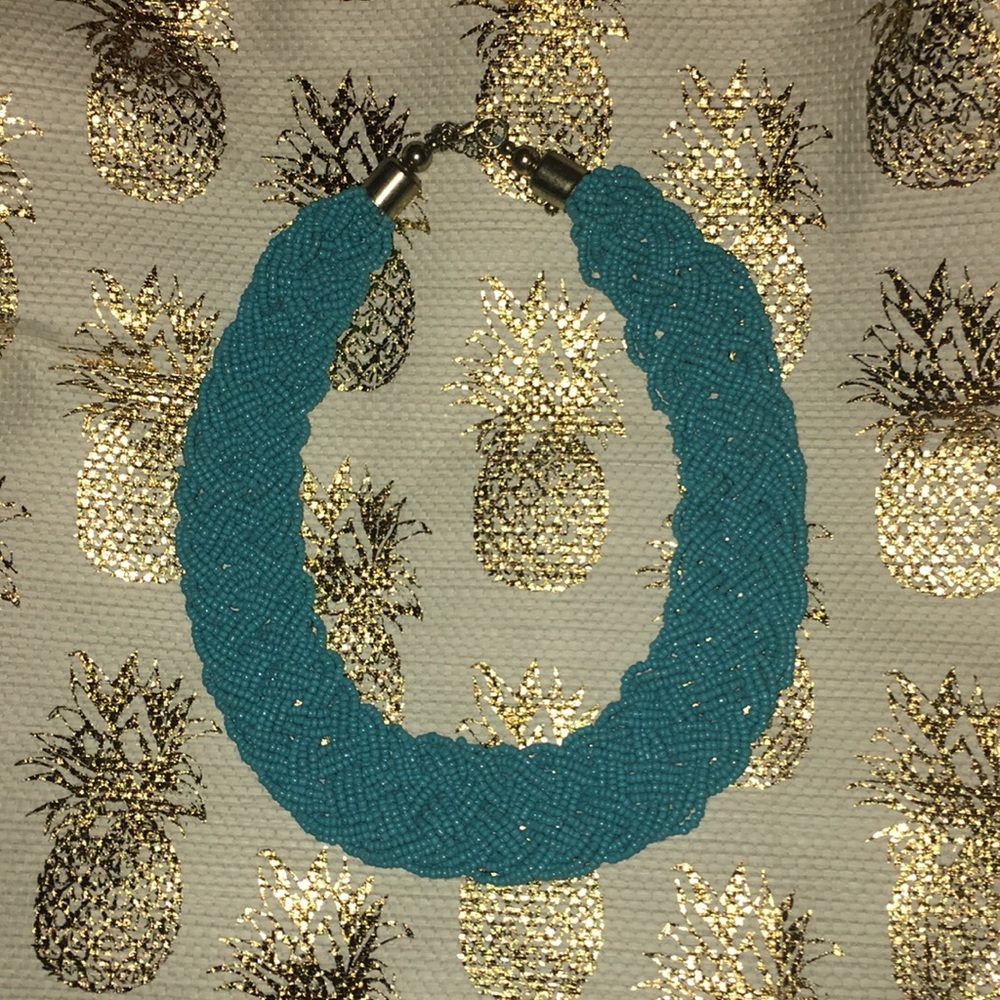 Boho turquoise seed bead braided necklace
